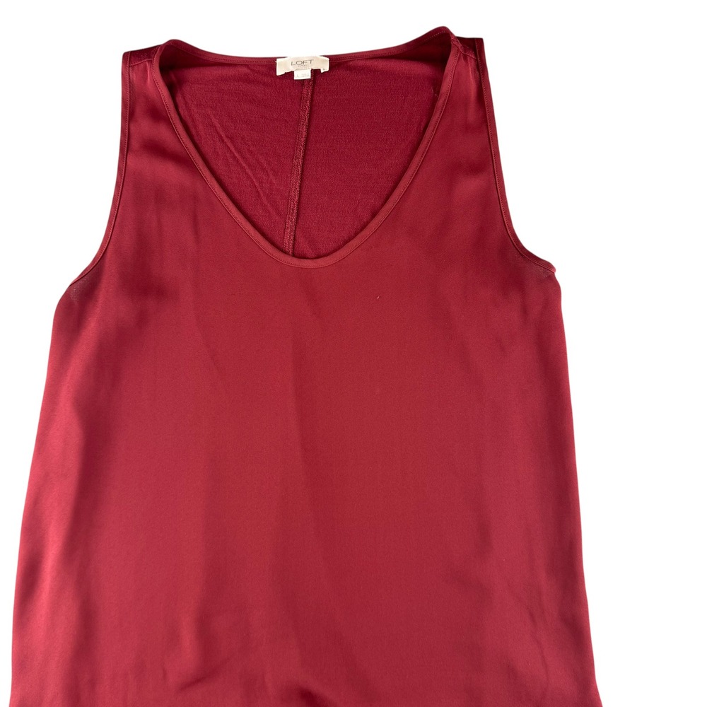 Loft Outlet Womens Burgundy V-Neck Mixed Media Sleeveless Shell Top Size L